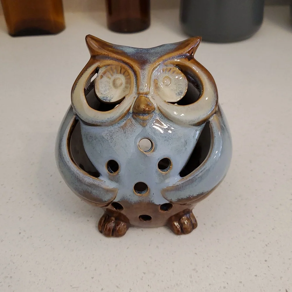 Pier 1 Owl Tea Light Ceramic Pottery Candle Holder